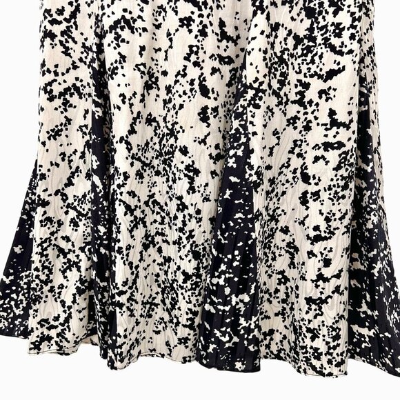 VINTAGE 80'S ANTHONY SICARI SILKY BLACK IVORY PRINT OPEN PLEAT MIDI SKIRT - 12 - Picture 2 of 4